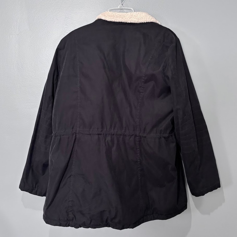 Liz Claiborne Parka Jacket Wmns 1X Black Sherpa Collar Cinched Waist Anorak Coat - Picture 3 of 8